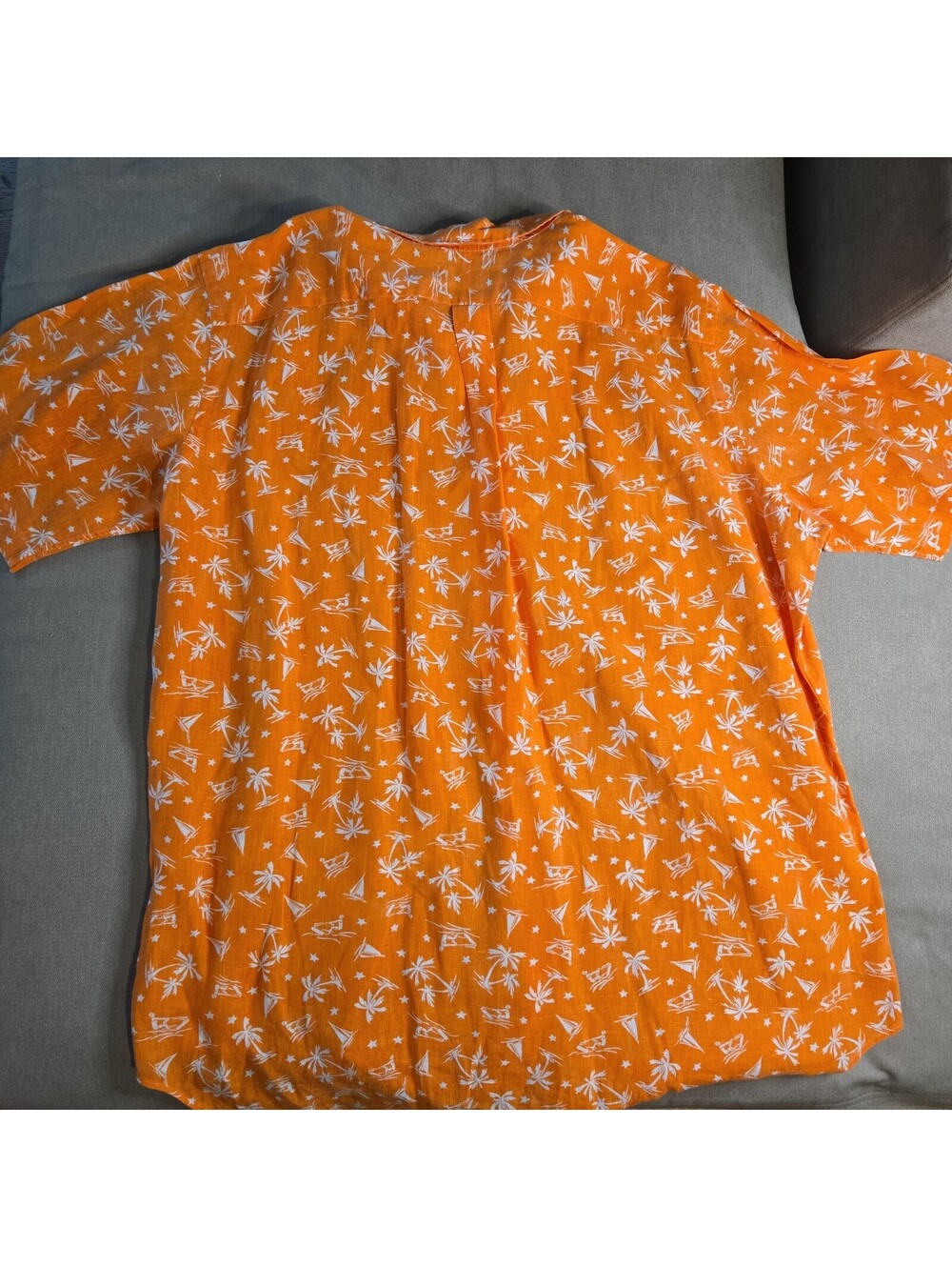 Ralph Lauren Shirt Men 2XLT Linen Orange Floral Camp Hawaiian Half Button Down - Picture 6 of 6